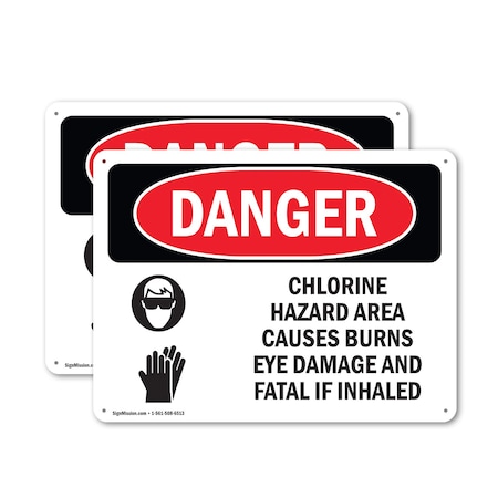 Signmission Chlorine Hazard Area Danger Sign, Aluminum, 14in W x 10in L, 2PK OS-2PACK-DS-A-1014-L-1934